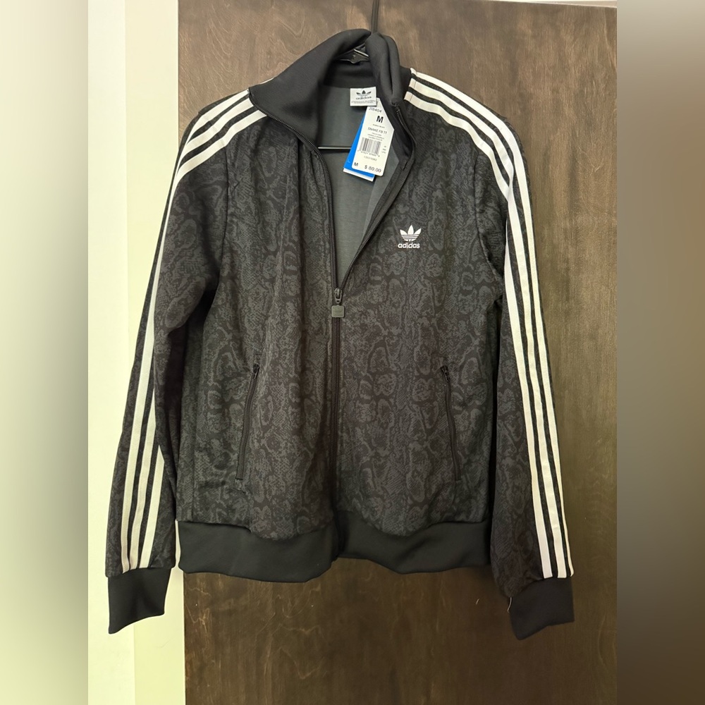 Adidas Black and White Bomber Jacket with Signature Stripes